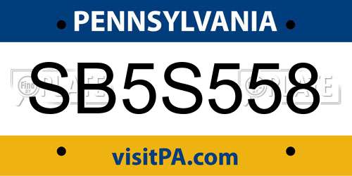 SB5S558 Pennsylvania License Plate