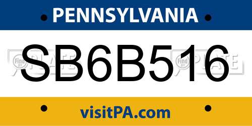 SB6B516 Pennsylvania License Plate