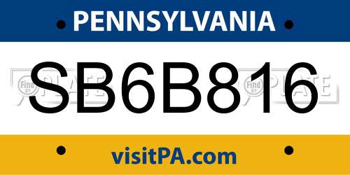 SB6B816 Pennsylvania License Plate
