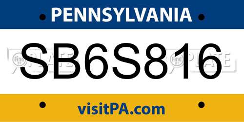 SB6S816 Pennsylvania License Plate