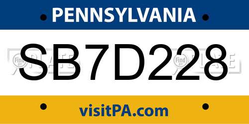 SB7D228 Pennsylvania License Plate