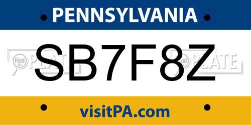 SB7F8Z Pennsylvania License Plate