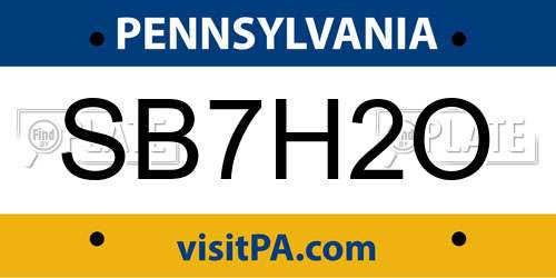 SB7H2O Pennsylvania License Plate
