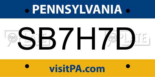 SB7H7D Pennsylvania License Plate