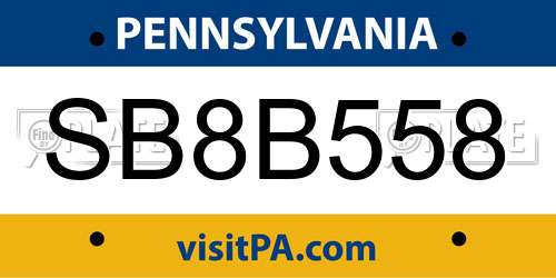 SB8B558 Pennsylvania License Plate