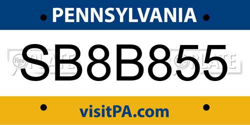 SB8B855 Pennsylvania License Plate