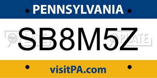 SB8M5Z Pennsylvania License Plate