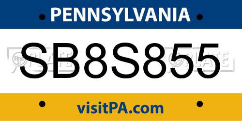 SB8S855 Pennsylvania License Plate