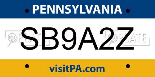 SB9A2Z Pennsylvania License Plate