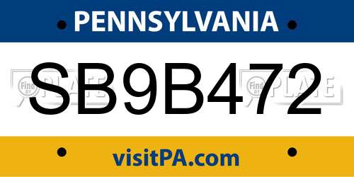 SB9B472 Pennsylvania License Plate