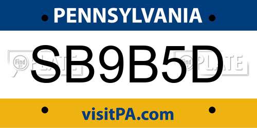 SB9B5D Pennsylvania License Plate