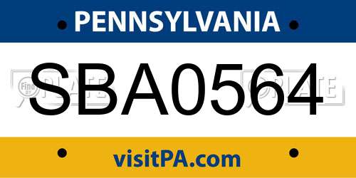 SBA0564 Pennsylvania License Plate