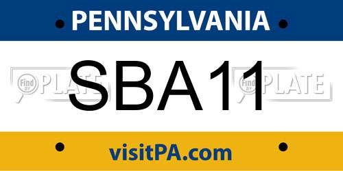 SBA11 Pennsylvania License Plate
