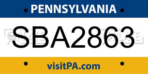 SBA2863 Pennsylvania License Plate