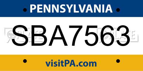 SBA7563 Pennsylvania License Plate