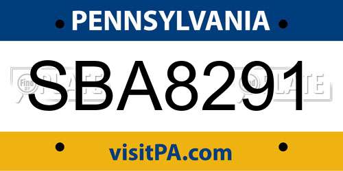 SBA8291 Pennsylvania License Plate