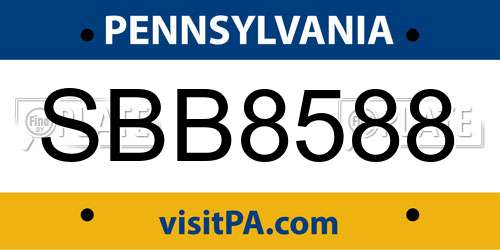 SBB8588 Pennsylvania License Plate