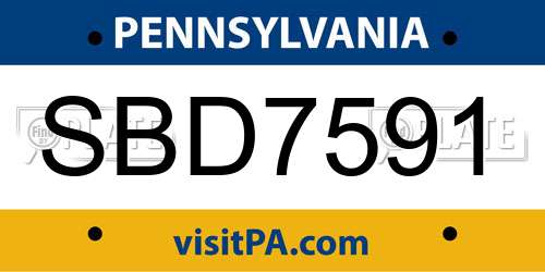 SBD7591 Pennsylvania License Plate