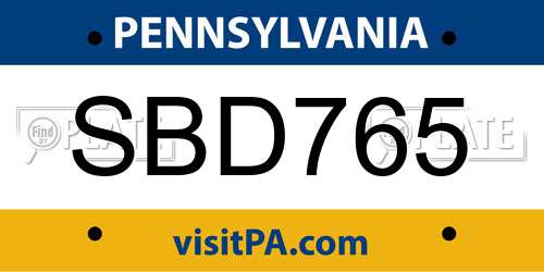 SBD765 Pennsylvania License Plate