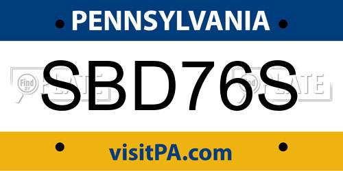 SBD76S Pennsylvania License Plate