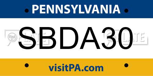 SBDA30 Pennsylvania License Plate