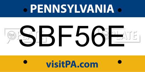 SBF56E Pennsylvania License Plate