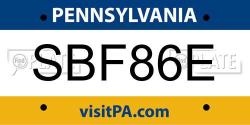 SBF86E Pennsylvania License Plate