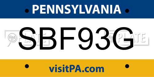 SBF93G Pennsylvania License Plate