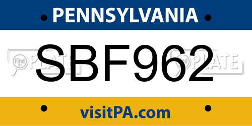 SBF962 Pennsylvania License Plate