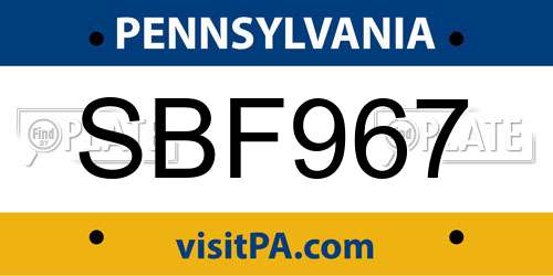 SBF967 Pennsylvania License Plate