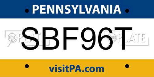 SBF96T Pennsylvania License Plate