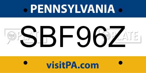 SBF96Z Pennsylvania License Plate