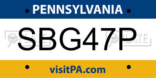 SBG47P Pennsylvania License Plate