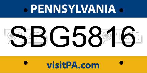 SBG5816 Pennsylvania License Plate