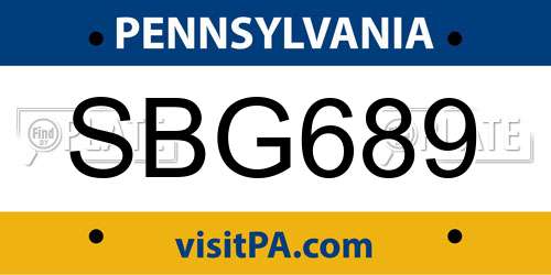 SBG689 Pennsylvania License Plate