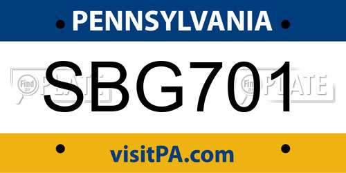 SBG701 Pennsylvania License Plate