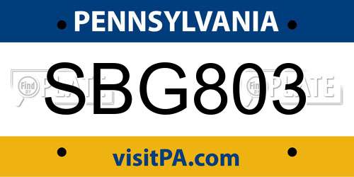 SBG803 Pennsylvania License Plate