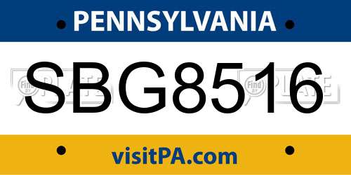 SBG8516 Pennsylvania License Plate
