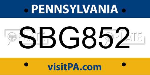 SBG852 Pennsylvania License Plate