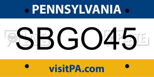 SBGO45 Pennsylvania License Plate