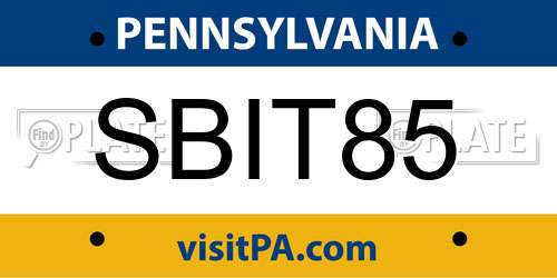 SBIT85 Pennsylvania License Plate