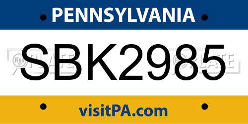 SBK2985 Pennsylvania License Plate
