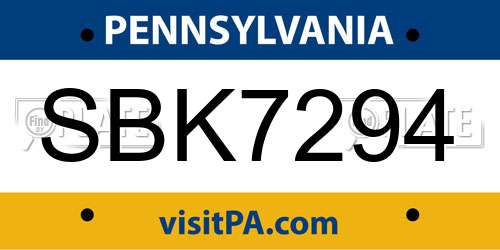 SBK7294 Pennsylvania License Plate