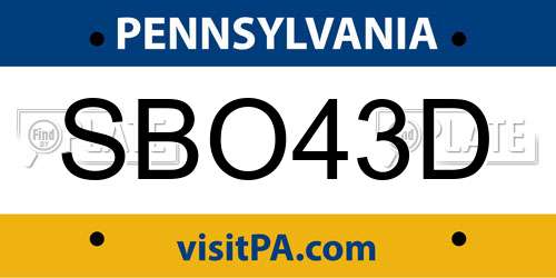 SBO43D Pennsylvania License Plate