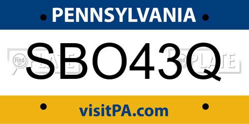 SBO43Q Pennsylvania License Plate