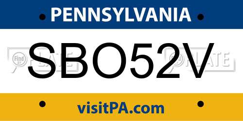 SBO52V Pennsylvania License Plate
