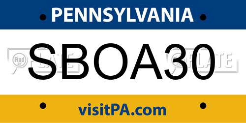 SBOA30 Pennsylvania License Plate