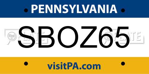 SBOZ65 Pennsylvania License Plate
