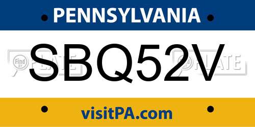 SBQ52V Pennsylvania License Plate