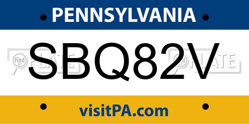 SBQ82V Pennsylvania License Plate